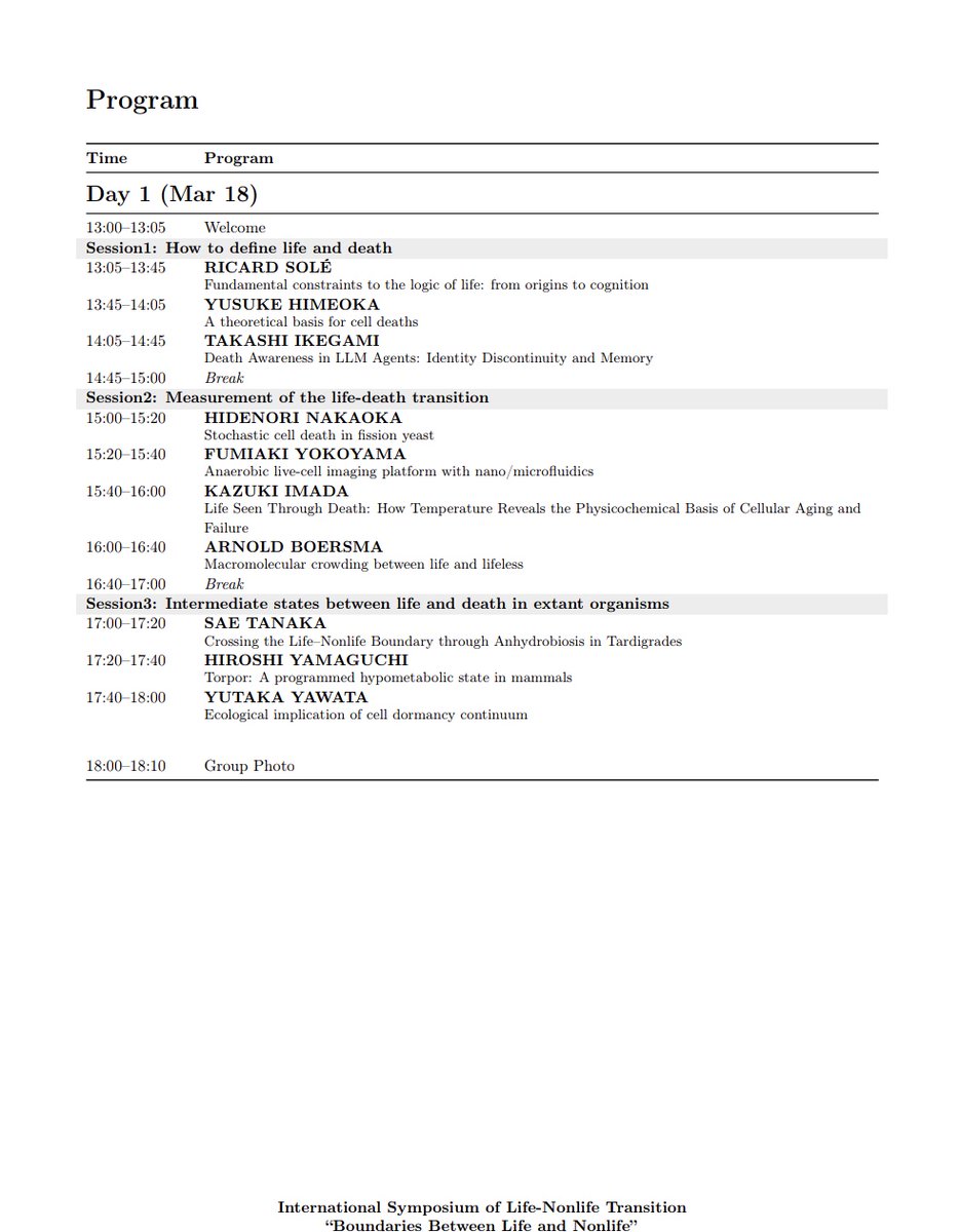 Life_Nonlife's tweet photo. 今月18日、19日に行われる国際会議 "Boundaries Between Life and Nonlife"のプログラムを公開しました！

幅広い分野から超エキサイティングなトークが目白押しですので、ぜひご参加ください！ https://t.co/7XZQl1fDlV