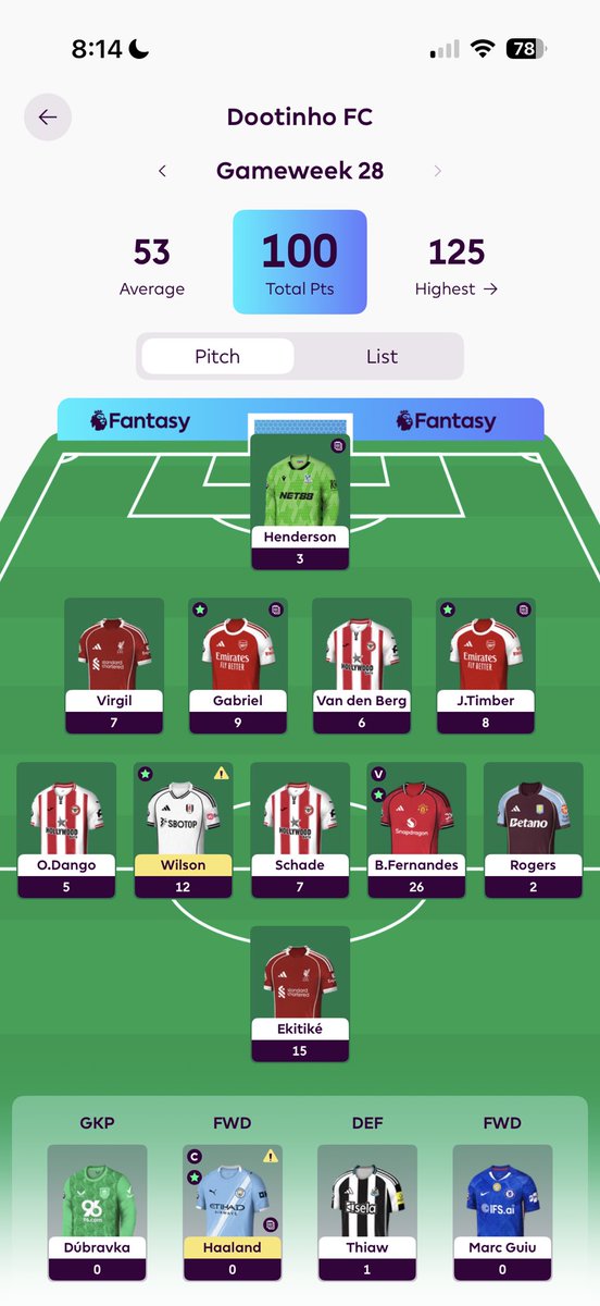 Dootinho's tweet photo. @FPLMate Hey Dan

Rolling the transfer
Captain Ekitike
No chips 

Side note I got my first 100 pointer of the season! https://t.co/dA2MgjGQNm