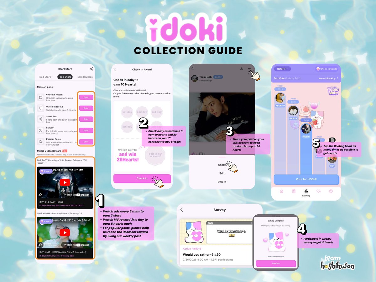 [💗 IDOKI COLLECTION GUIDE]

Attention CARATs and  HORANGDANS! 🐯
Start collecting now for Hoshi’s IDOKI voting next month! Let’s prepare early and secure the win! 💪🔥

Referral codes:
QWGML3KA
NPPBFDG6

#호시 #HOSHI <a href="/pledis_17/">세븐틴(SEVENTEEN)</a>
