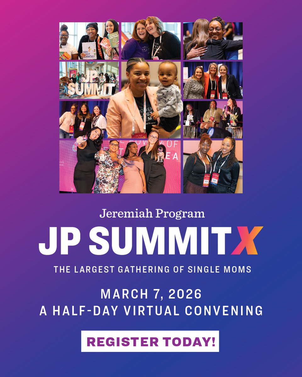 DadsForAll's tweet photo. Shoutout to @JeremiahProgram's SummitX 2026 — thousands of single moms coming together to prove that community is a verb.  
That's our kind of event.  
If you know a mom who needs her people right now, this is it. Register👇  
https://t.co/qDL2ajY5Xi https://t.co/QBrEPCWOzs
