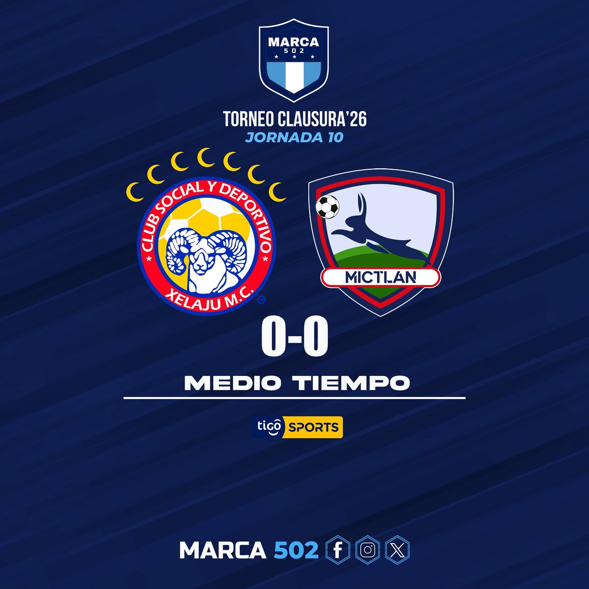 ¡MEDIO TIEMPO! 

Xelajú 0-0 Mictlán

❌ Derrikson Quirós expulsado por los chivos.

#LigaNacional I #Clausura2026