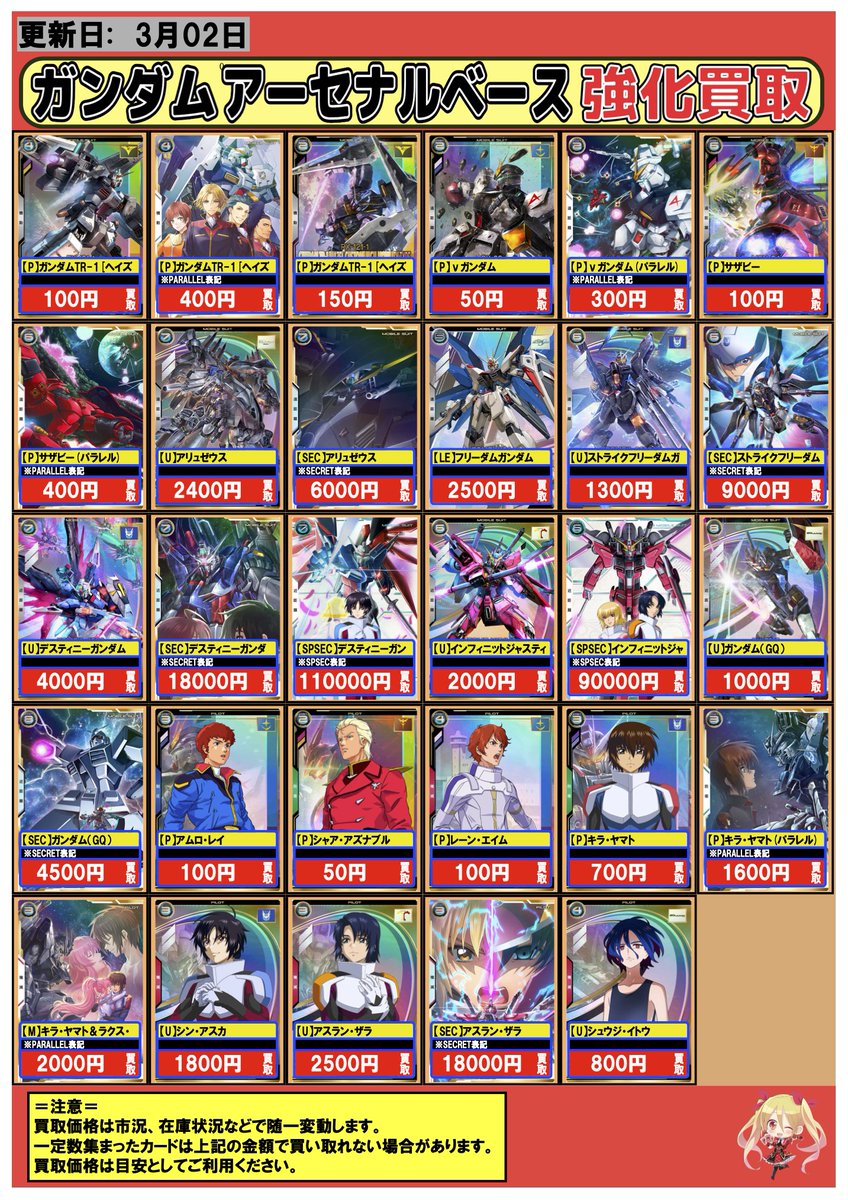 アーセナルベース】🔥買取情報🔥3/2 VE01の買取表を更新しました