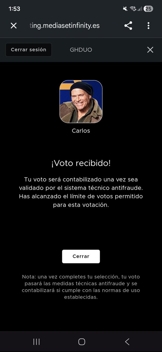 Por supuesto Carlos Lozano Ganador.  #GHDúoSemifinal