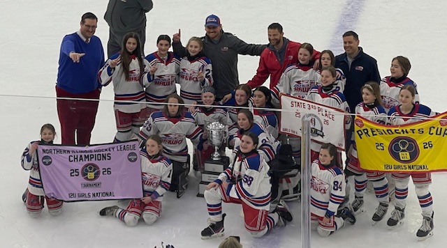 hawkshockeyclub's tweet photo. Congratulations to our 12U Girls National team for winning the NIHL Championship!  Your passion and perseverance have made us all proud. Way to show everyone what it means to be a HAWK! 🏆#BeAHawk #Champions https://t.co/074Ri8bn9Z
