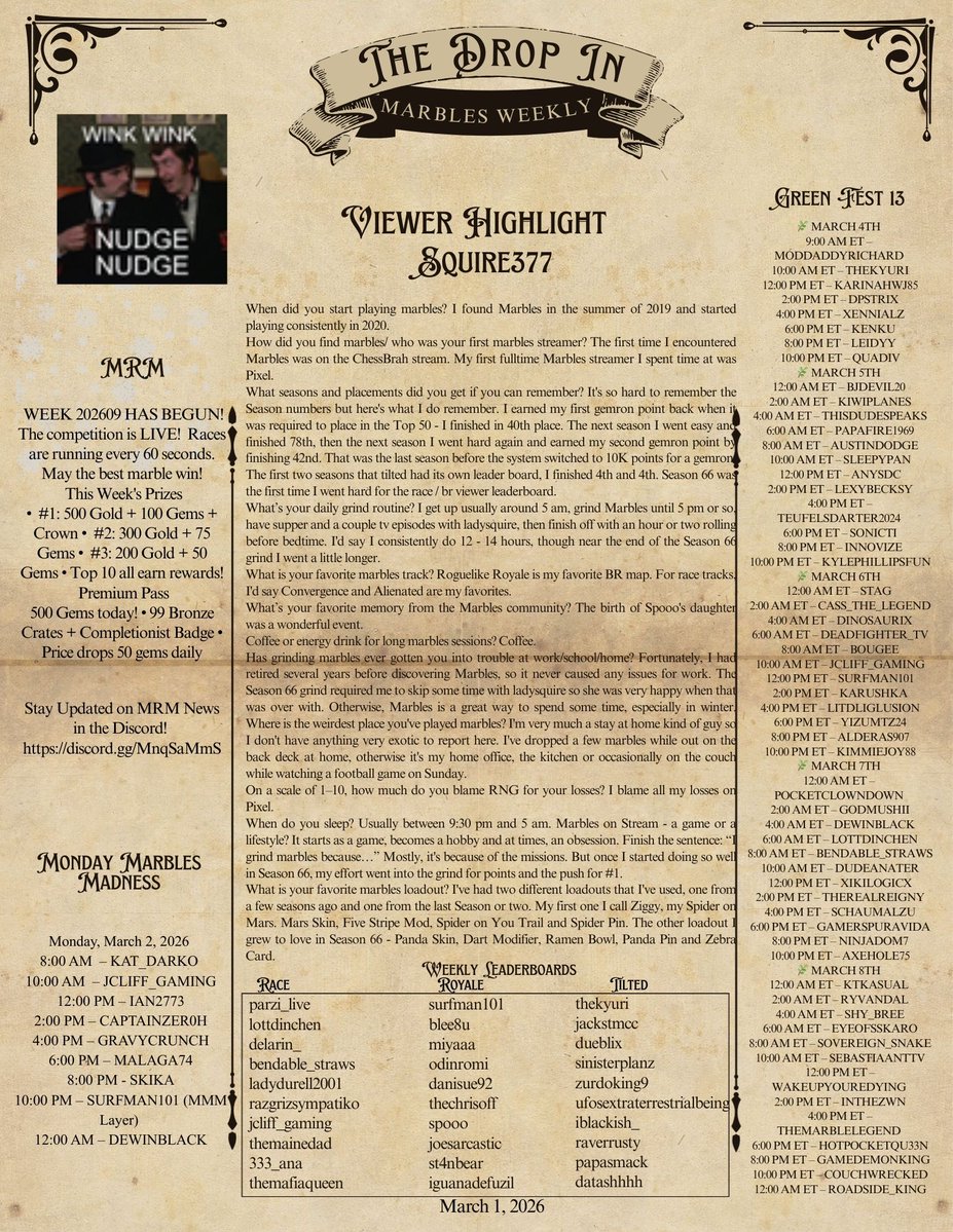 dropinmarbs's tweet image. Huge shoutout to squire377! 🏆
He dominated Season 66 of the Marbles on Stream viewer side and snagged first place — amazing run and well deserved! #thedropin #marblesonstream #marbleracingmanager