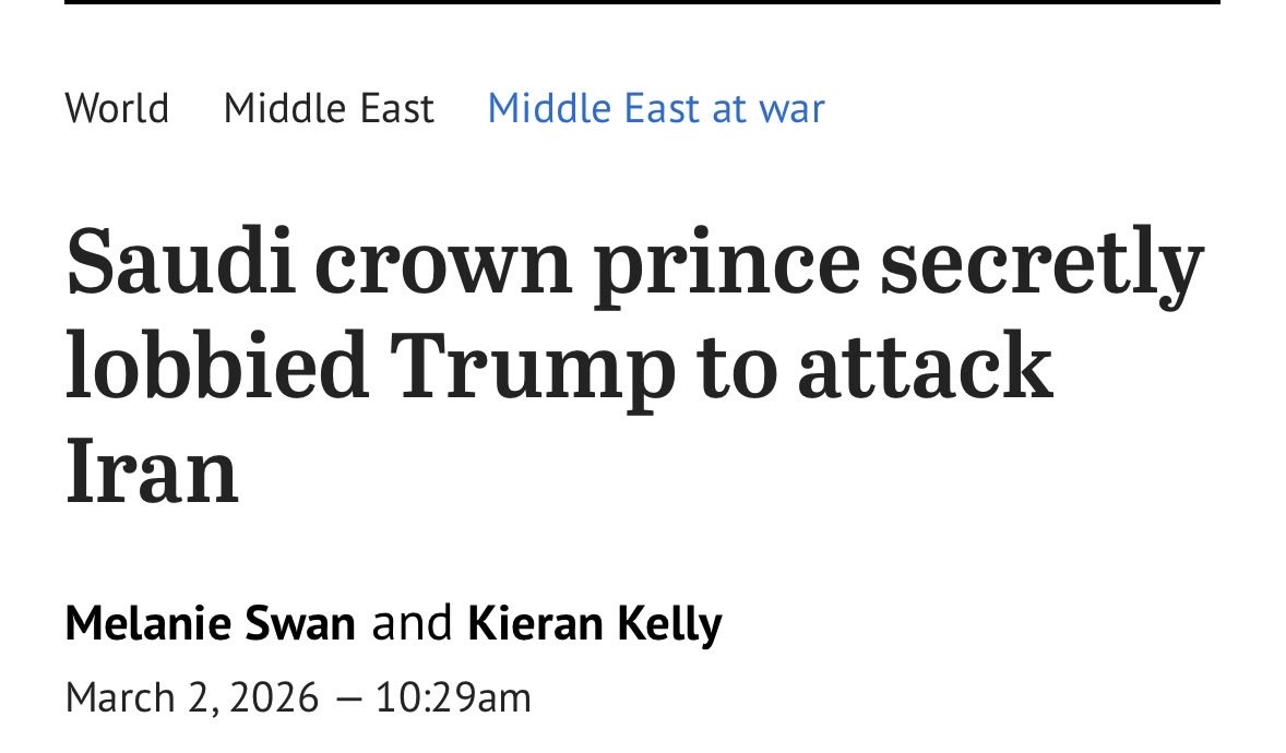 cjwerleman's tweet photo. 🚨 Saudi Arabia joined Israel in lobbying the US to launch strikes against Iran.

Mohammed bin Salman, the Saudi crown prince, argued in favour of an attack during multiple phone calls with US President Donald Trump in the past month, sources told The Washington Post. https://t.co/nXPB2502vb