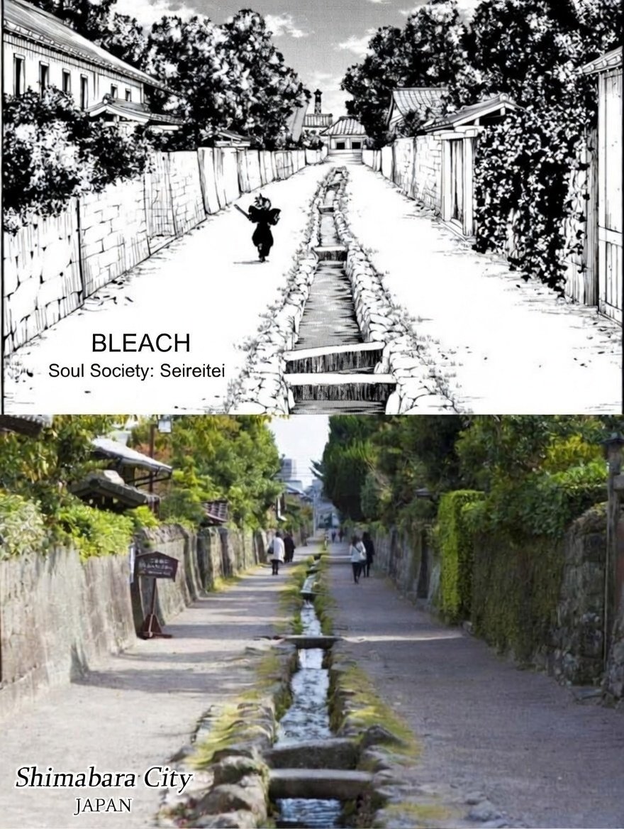 Nagato890's tweet photo. Fun fact: Tite Kubo drew inspiration for the Seireitei's classic narrow streets and traditional Japanese architecture from real-world locations like Shimabara City in Nagasaki Prefecture, Japan https://t.co/8fyW9BgMHC