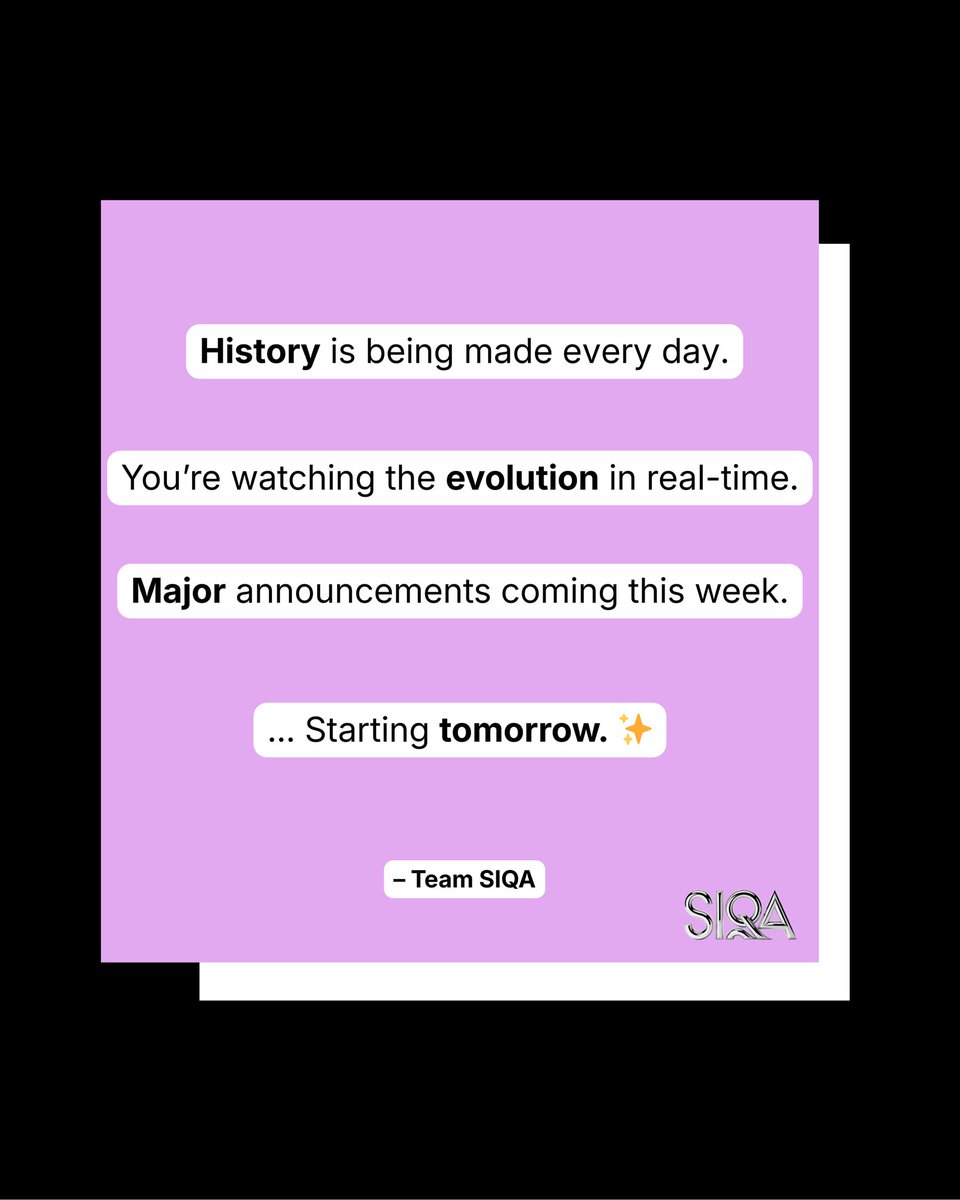 TheSIQA's tweet photo. BIG announcements coming this week. Stay tuned! 🔥

#SIQA #AIMusic #AI https://t.co/xb9s7aiiu4