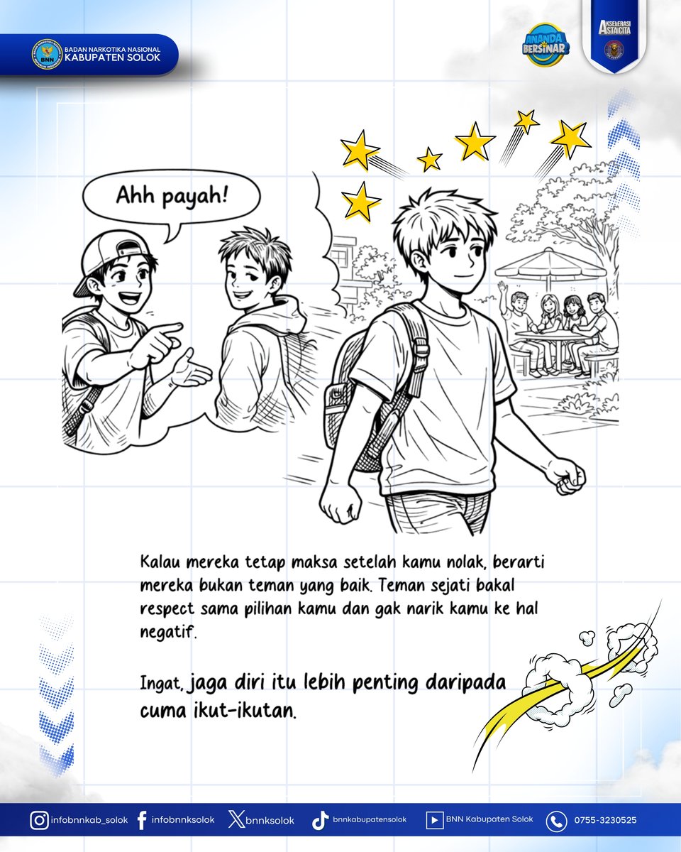 bnnksolok's tweet photo. Nggak semua yang keliatan ‘asik’ itu baik🧐
Say NO to narkoba❌
Say YES to masa depan✅
#WarOnDrugsForHumanity
#BNNRI
#LaporBNN
#CallCenter184
#indonesiabersinar https://t.co/QoUqddfLjs
