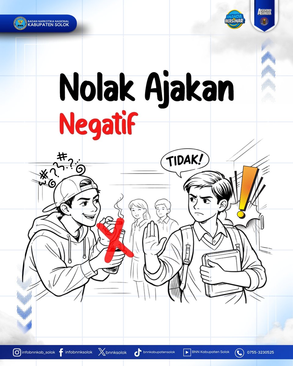 bnnksolok's tweet photo. Nggak semua yang keliatan ‘asik’ itu baik🧐
Say NO to narkoba❌
Say YES to masa depan✅
#WarOnDrugsForHumanity
#BNNRI
#LaporBNN
#CallCenter184
#indonesiabersinar https://t.co/QoUqddfLjs