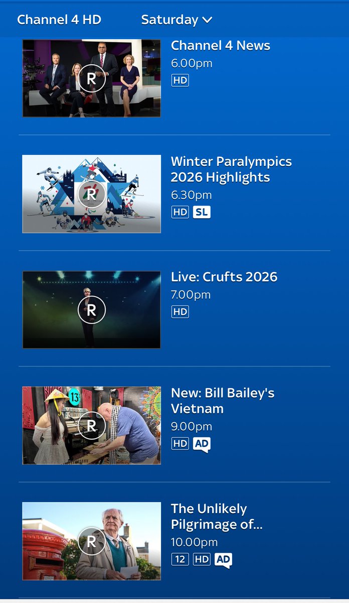 Nintendoubt815's tweet photo. Channel 4’s coverage of the Paralympics next week looks absolutely terrible. Just running from 8am-1pm then nothing but a half hour highlights show at 6:30pm. Can’t see it switching to any of their sister channels in those hours either. So it’ll probably be a YouTube jobbie https://t.co/aNqOAjn1x9