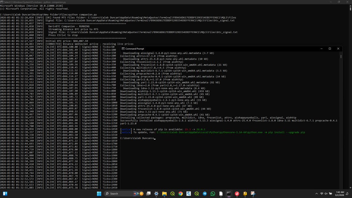 Brainkit2's tweet photo. I just built a Polymarket-style Price Latency Arb Bot that runs locally on MT5 with Python 🧵

No paid tools. No subscriptions. Just code.

Here's exactly what I built and how it works 👇 https://t.co/EmNwrimnod