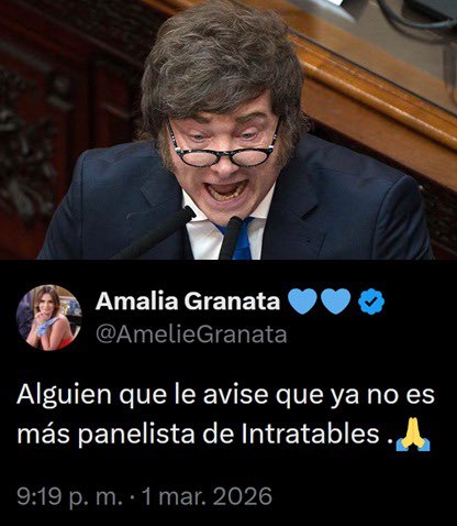 "Amalia":
Por el tweet que publicó <a href="/AmelieGranata/">Amalia Granata 💙💙</a> durante el discurso de Javier Milei