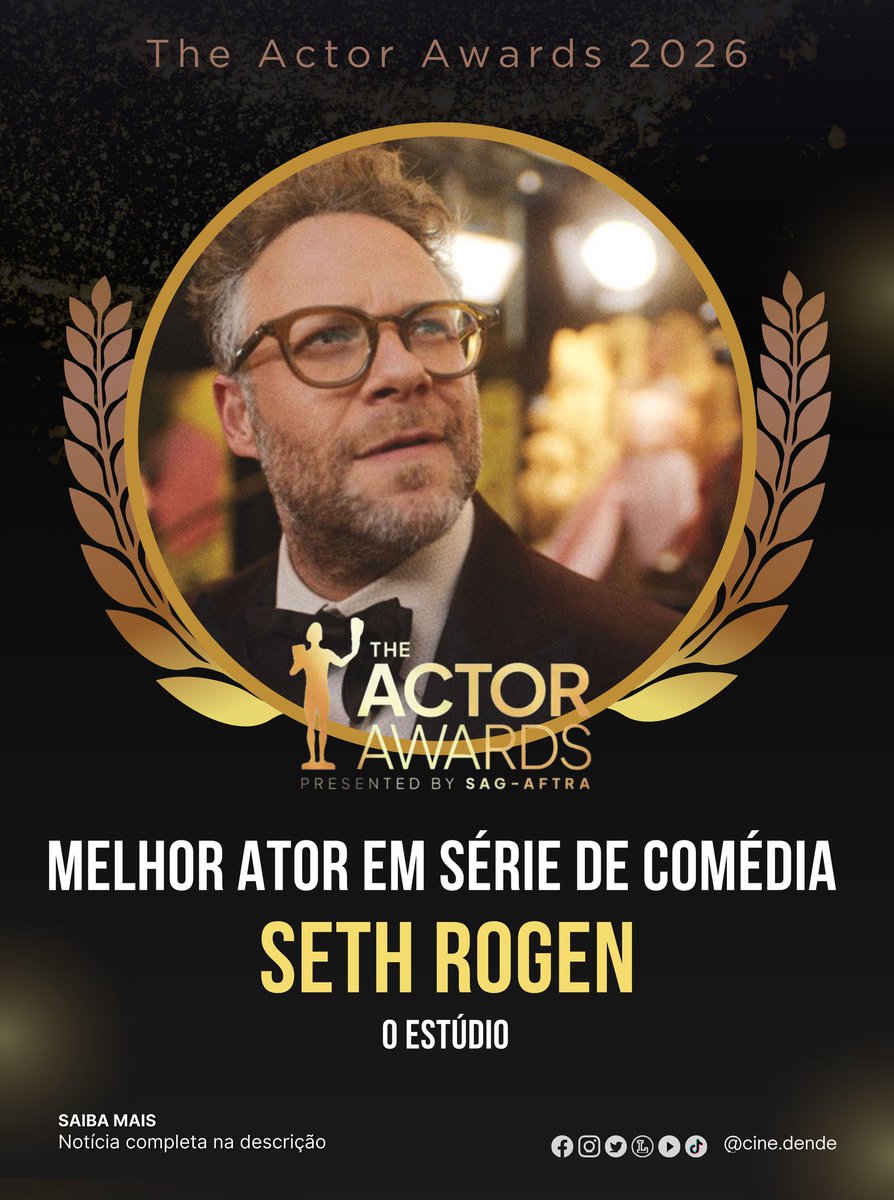 cinedende's tweet photo. O ESTÚDIO: SETH ROGEN VENCE MELHOR ATOR EM SÉRIE DE COMÉDIA NO ACTOR AWARDS 2026

Seth Rogen levou a estatueta de Melhor Ator em Série de Comédia no Actor Awards. Sua atuação em O Estúdio conquistou os colegas de profissão.

#ActorAwards #SAGAwards #Netflix #SethRogen #OEstúdio https://t.co/y9DV9CtdX0