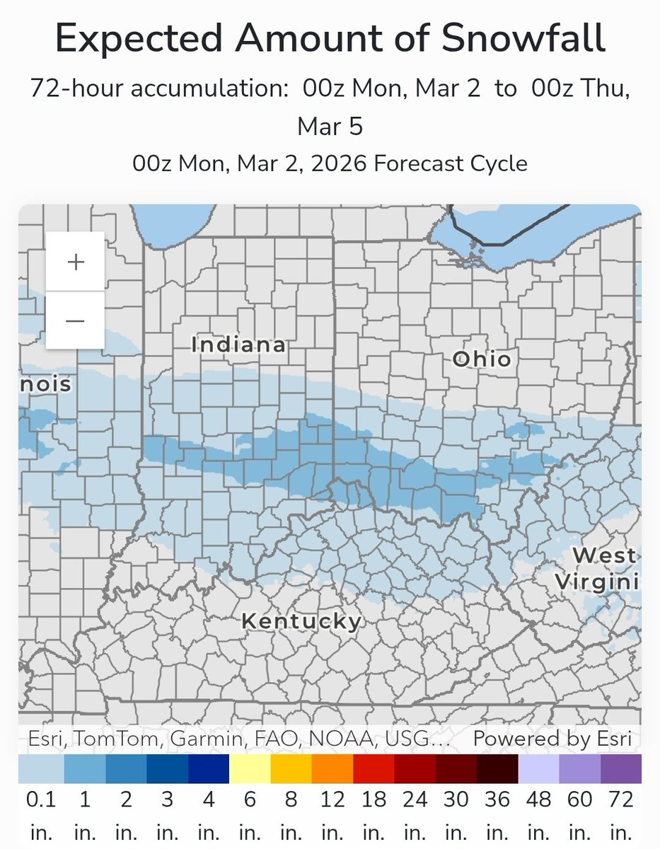 keepinit_reale's tweet photo. Classic "weak wave" set up late tonight - Mon AM thru the OH Val. Follow the upper level forcing and fronto, generally on the northern side of QPF gradient. Expect higher totals than NWS forecasted, on northern side of where current max forecasted. AM rush implications https://t.co/vkVQAsnGwu