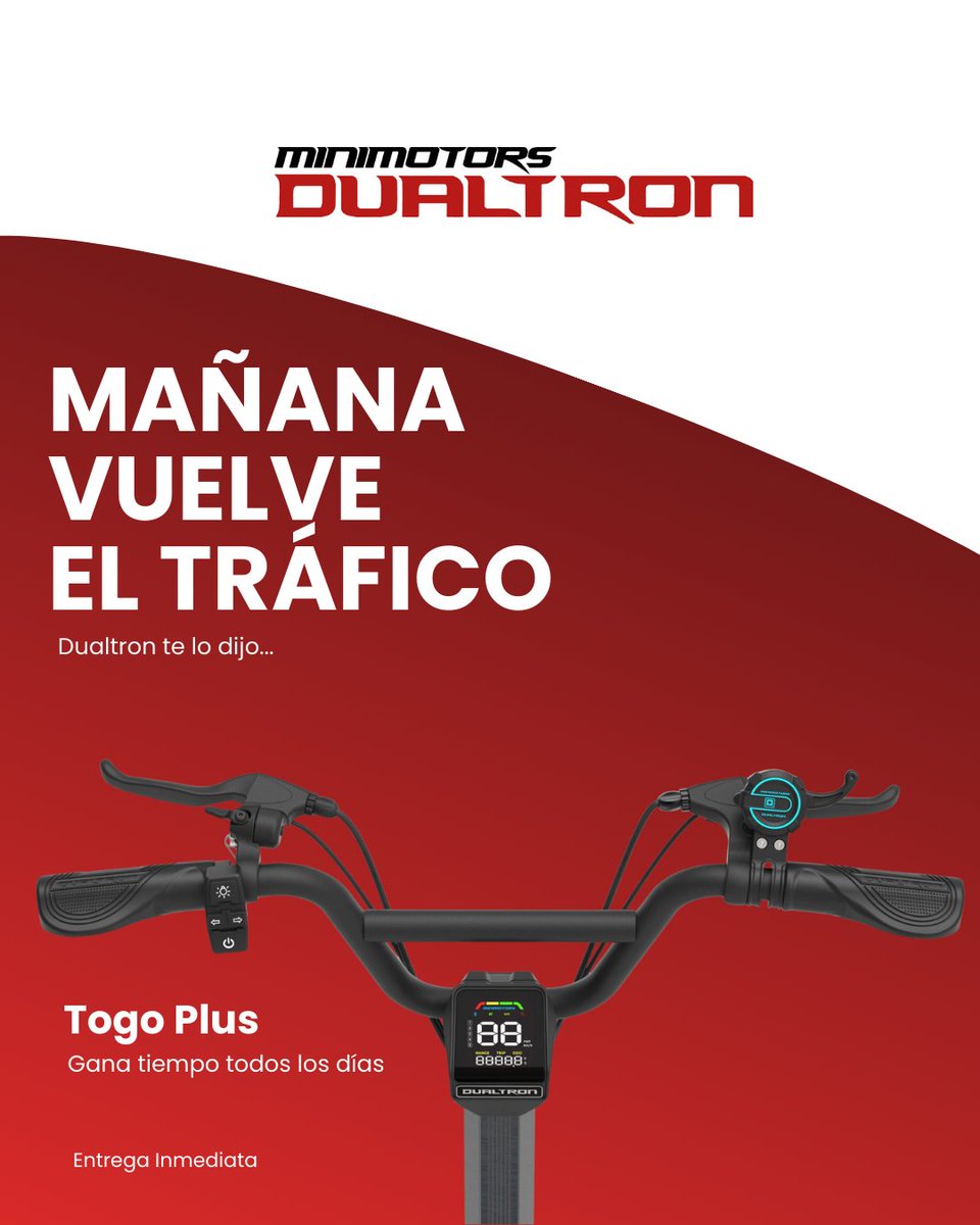 MunsacSpA's tweet photo. Munsac Scooter Eléctrico Dualtron

Mañana vuelve marzo.
Vuelven los colegios.
Vuelve el tráfico.

Dualtron te lo dijo.

Muévete diferente.

El Dualtron Togo Plus está diseñado para quienes quieren ganar tiempo todos los días y evitar el tráfico de la ciudad. https://t.co/QTdIxzIxSL