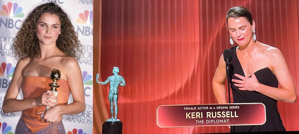 effoff1988's tweet image. This SAG award is only the 2nd major award in Keri Russell’s career &amp;amp; 1st in this century!

She won a Golden Globe in 1999 for the first season of Felicity and nothing (!) for The Americans.

She deserved this, her work in The Diplomat is consistently AND effortlessly brilliant.