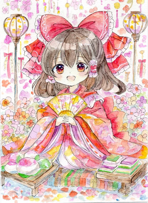 #イラスト #ひな祭り #透明水彩 #アナログ絵