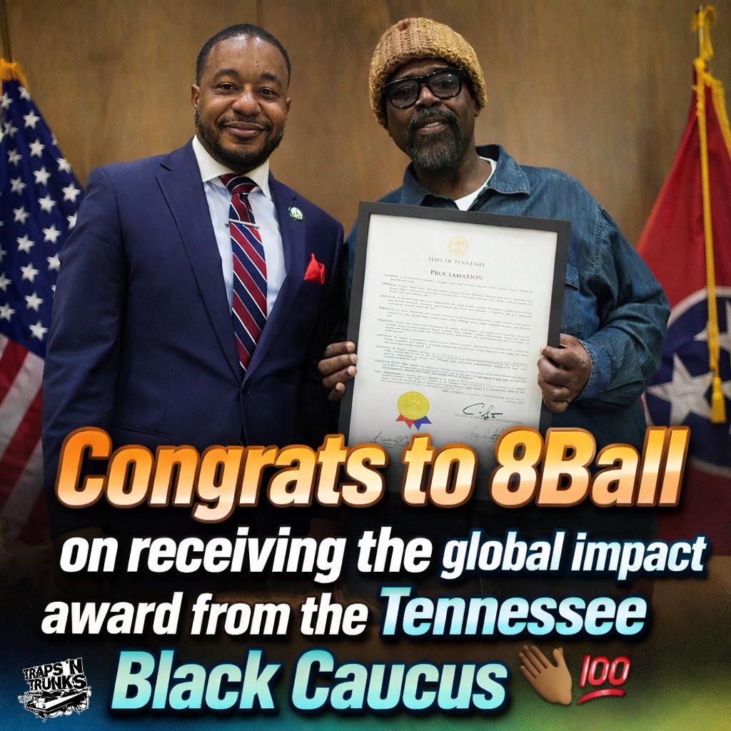 Major salute to 8Ball for receiving the Global Impact Award from the Tennessee Black Caucus 👏🏾 Memphis legend still making moves and getting recognized for everything he’s done for the culture 💯 Well deserved… what’s y’all favorite 8Ball &amp; MJG classic?? 🔥👇🏾