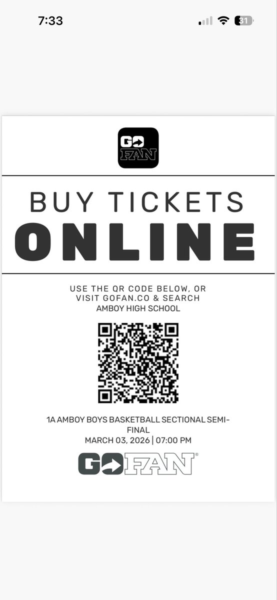 Varsity Boys Basketball:  Go Fan Online Ticket Information for Tuesday, March 3 Sectional Game vs Hinckley Big Rock at Amboy at 7:00 PM.