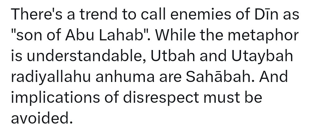 sulayman_Kindi's tweet photo. I slipped, and below is WRONG. May Allah reward @TalhaGulbargavi for correcting me. Utaybah son of Abu Lahab died a Kāfir. 

His brothers, Utbah and Mu'attib radiyallahu anhuma stood firm alongside Nabi sallallahu alayhi wa sallam at Hunayn when others weakened. https://t.co/qFnHka51PV