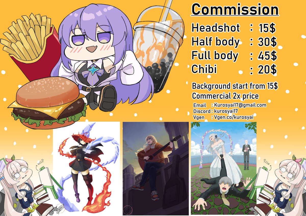 Repost are very appreciated ^^

Hello~~
I'm opening 5 slots for commissions for this month
Contact me on Discord: Kurosyai17
Im available on VGen too

Thank you so much^^

#commissionsopen #VGenComm #commission