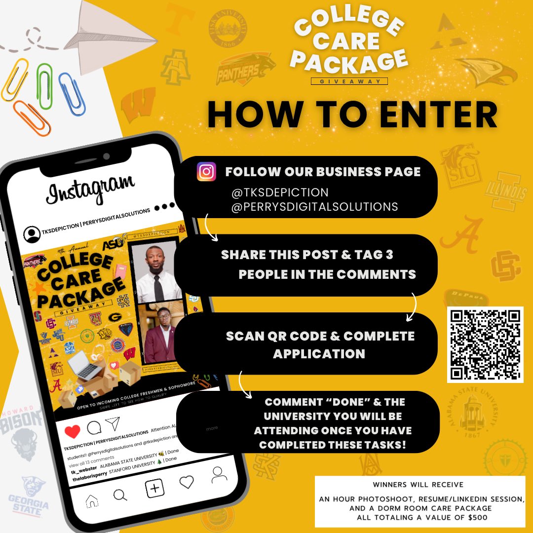 psdigitsolution's tweet photo. 📣 Freshmen &amp; sophomores!
4th Annual College Care Package Giveaway 🎉 📸 Photoshoot + 💼 Resume/LinkedIn + 🎁 Dorm package ✨ $500 value
🗓️ Apply by May 1, 2026 (11:59PM CST) 📲 Link in bio | DM @tksdepiction @perrysdigitalsolutions
#classof2029 #classof2030 #college #giveaway https://t.co/YAaHh9OLYf