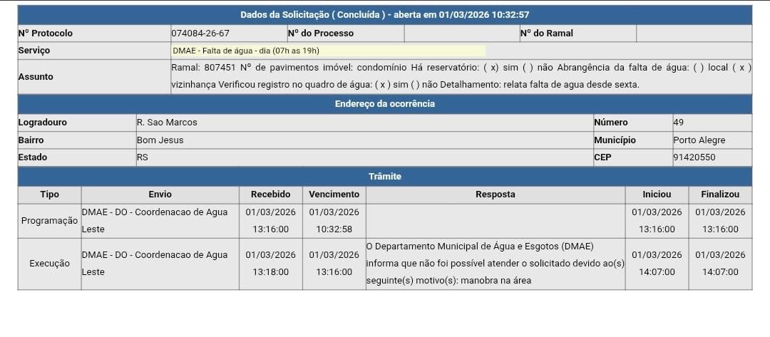 MaryaneMoura's tweet photo. @dmaepoa 3 DIAS SEM ÁGUA!!!!!!! O DMAE ENCERRANDO OS PROTOCOLOS!!! ÁGUA E DIREITO E UM DA POPULAÇÃO!!!!!! Ninguém trabalhando NINGUÉM!!! https://t.co/cpArRWsdtE