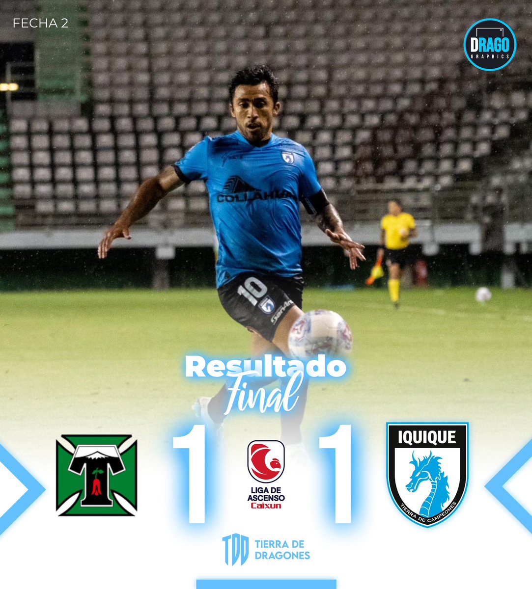 Deportes Iquique sumó 1 punto en Temuco. Los Dragones Celestes empataron a 1 con el equipo pije, que logró igualar el marcador en el tiempo adicional. El próximo desafío de Iquique será en casa en el clásico ante San Marcos de Arica