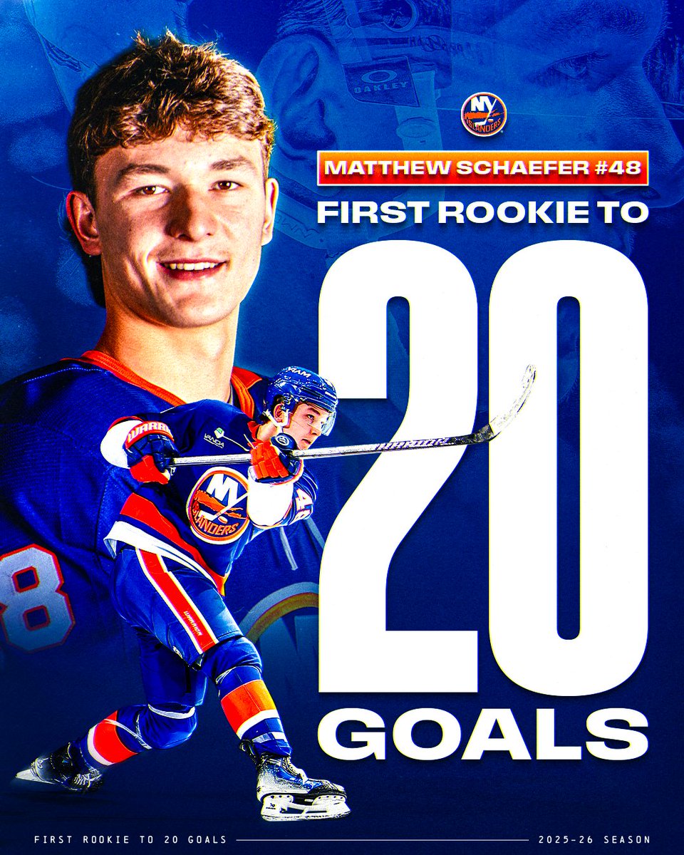 MATTHEW SCHAEFER CAN'T BE STOPPED 😱 

The 18-year-old defenseman is the first rookie to 20 goals this season!!!