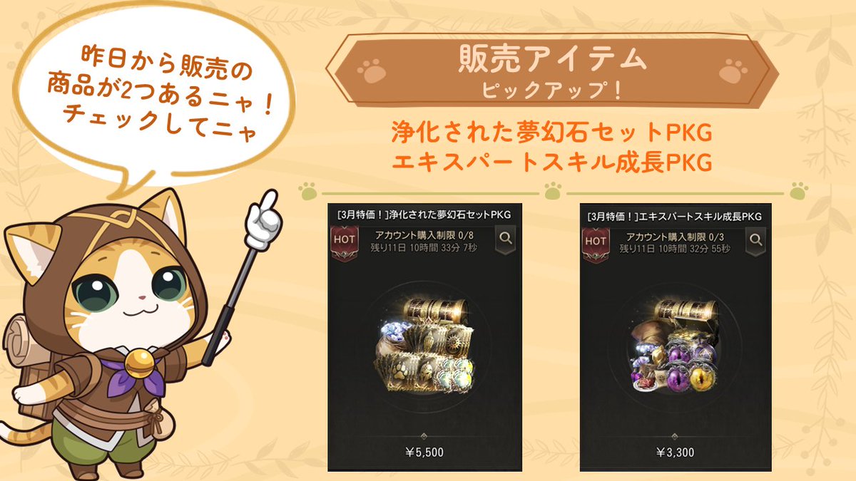 昨日から販売開始されたアイテムが2つあるニャ～ チェックしてみてニャ