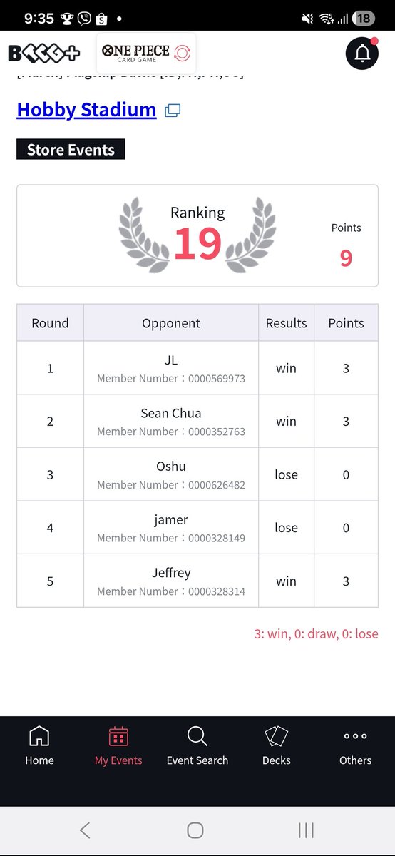 Chuabear1's tweet photo. Hobby Stadium FS 3/1

🔵🟡 NAMI

⚡️🟣🟡 Rosinante
⚡️🔵🔴 Ace
☠️🤝⚫️ Imu
☠️⚫️ Imu
🤝⚫️ Imu

Luck was on my side yesterday. Got the wins when it mattered for the 🥧.

Got matched into 3 straight imus starting rd 3. 

Time to practice OP15 https://t.co/nBSJeoe5lO