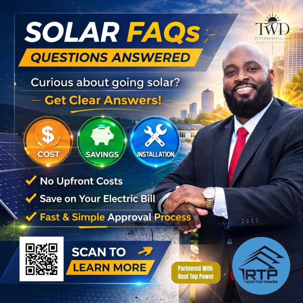 titowdaniels's tweet image. Thinking about going solar?
Get clear answers on cost, savings &amp;amp; installation.
✔ No upfront costs
✔ Lower electric bills
✔ Fast &amp;amp; simple approval
Scan to learn more or message us today.
#SolarFAQs #GoSolar #SolarSavings #CleanEnergy #MA #RI #CT