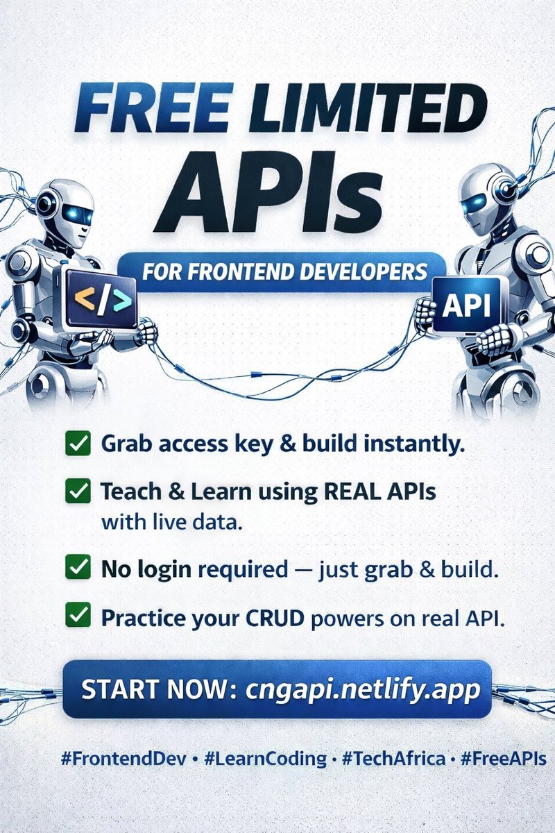 okwudilionyido's tweet photo. π FREE LIMITED APIs for Frontend Developers
Grab real APIs β build frontend β no backend stress π₯
New on https://t.co/1uWZUbsaY0
β
Real APIs
β
No login needed
β
Chat developers
β
CRUD & backend support
π https://t.co/k4mplTIIPS
#FreeAPIs #FrontendDev #LearnCoding https://t.co/xOQszBrJF3