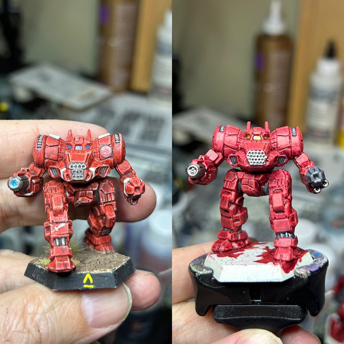 Tried a new darker mix of red on the right. Thoughts?
#battletech #painting #battletechpainting