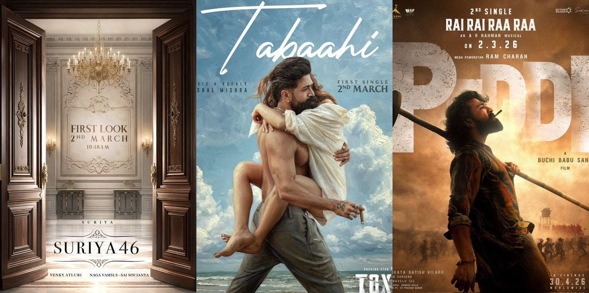 saloon_kada's tweet image. Updates Coming Up Today🔥

• #Suriya46 First Look — 10.12AM
• #Toxic Single #Tabaahi — 12.59PM
• #Peddi Second Single #RaiRaiRaaRaa

Back 2 Back Biggies Updates Incoming!!