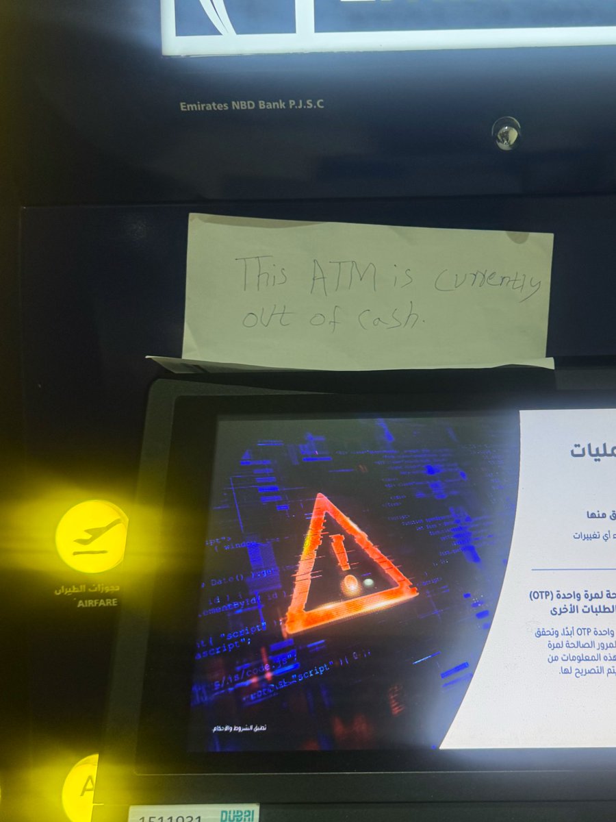 SaraInDubai's tweet photo. @TheJustKong Not true. It’s just that several ATMs have run out of cash, no blocked withdrawals https://t.co/y54U6ddOn4