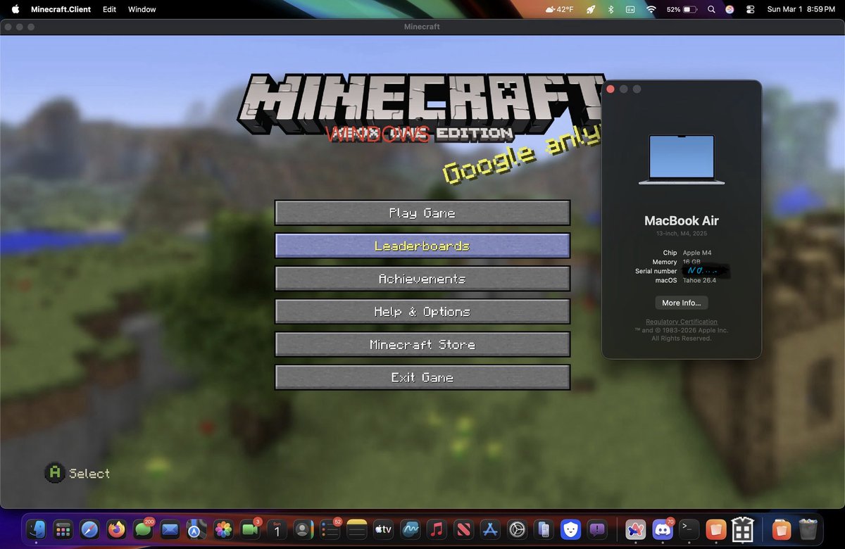 frankieboi4609's tweet photo. Minecraft Legacy Console Edition (the leaked source code) works on Macos silicon with a controller! I can't believe this shit actually works wtf #Minecraft https://t.co/IqTtLAuq6y