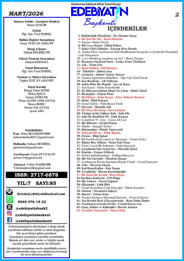 Dergimizin 85. Sayısı da birbirinden farklı konu ve konukları ile dopdolu iyi okumalar...
edebiyatinbaskenti.com 
#kültür 
#sanat 
#edebiyat 
#şiir