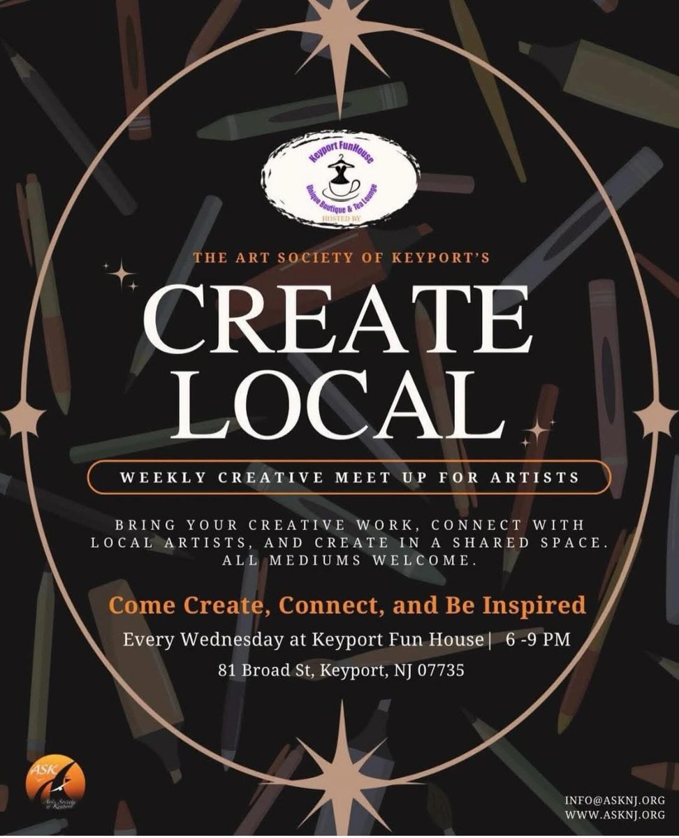 VisitKeyportNJ's tweet photo. 🎨✨ Create Local in Keyport! ✨🎨

Hosted by the Art Society of Keyport, Create Local brings artists of all mediums together to collaborate, connect, and create in a welcoming shared space. Whether you’re a painter, writer, sketch artist, or creative hobbyist — all are welcome! https://t.co/qNYDo2FkCs