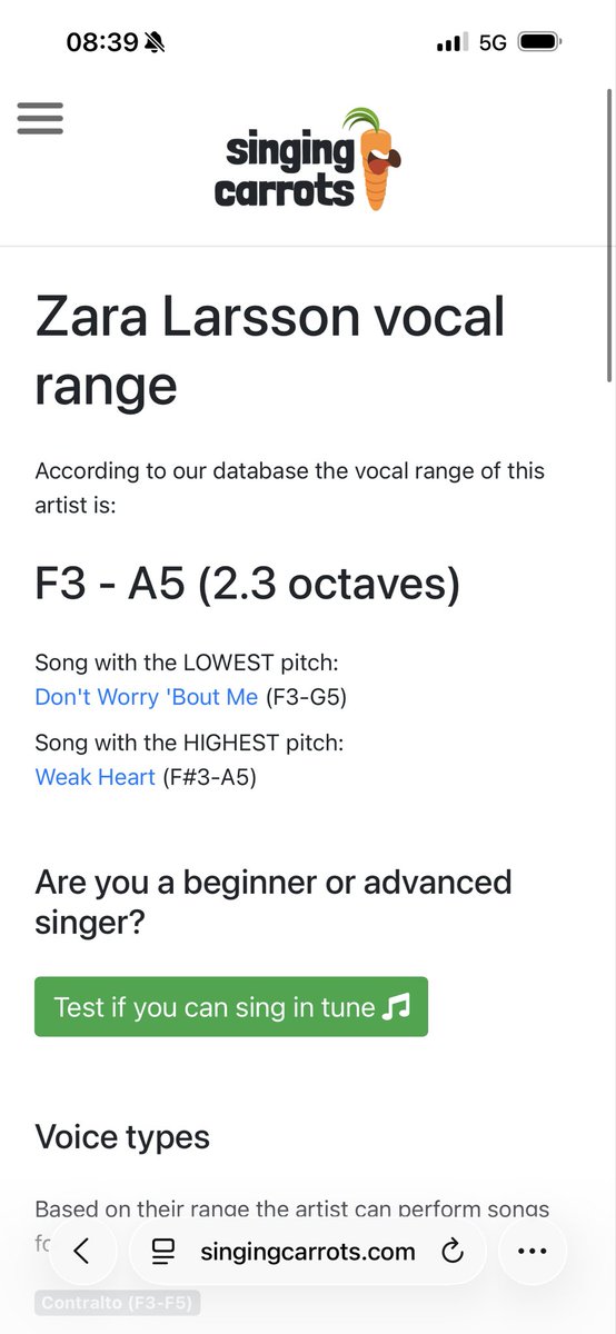 Here‘s what I found the vocal ranges between Chris Brown and Zara Larsson (According to Singing Carrots)
