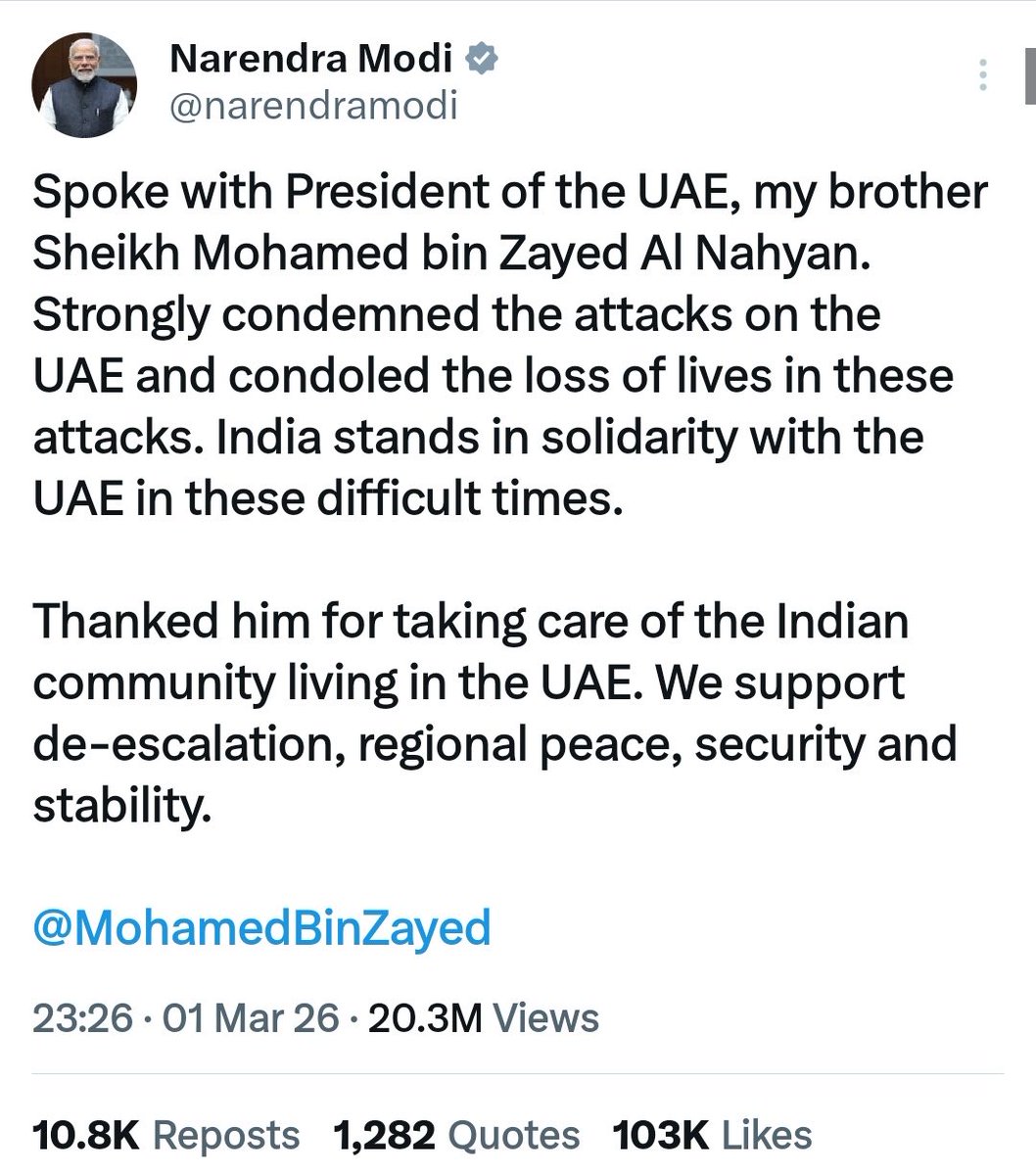 singhpushpa1's tweet photo. @sultanwho हम अपने प्रधानमंत्री आदरणीय मोदी जी के साथ हैं।🙏
🇮🇳🤝❤️🇦🇪 https://t.co/Ocs84TbCrU