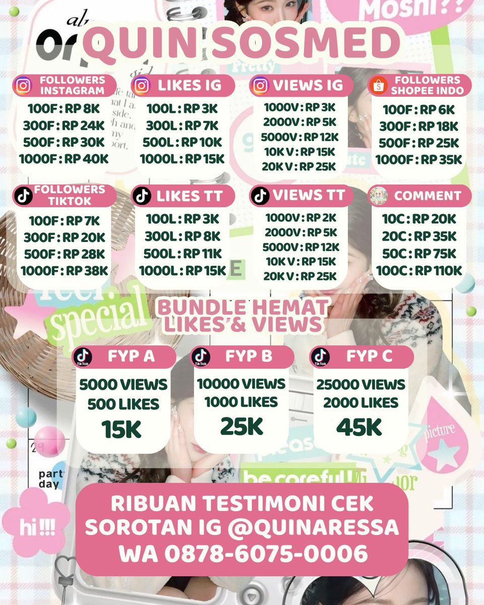shuwters's tweet photo. Ready sosmed needs!

wts wtb  jual beli followers tiktok ig instagram shopee folls upfoll indonesia indo likes views like view share save murah trusted s14476 zonauang tambah komentar vt reels tt jasa buzzer komen comment

5K++ Testimoni sejak 2018
Order/cari testi ada dibio yaa https://t.co/fkC3WvKcAj