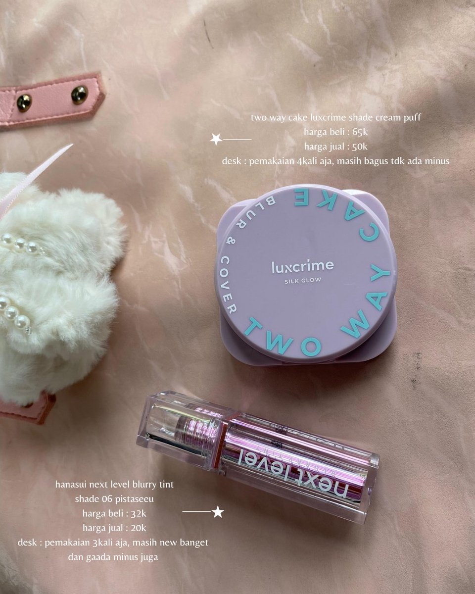 hi all. aku mau preloved makeup, kondisinya masih bagus' banget
detail lengkap &amp; harga sudah ada di foto ⭐
first pay first get yaa!🧚🏻‍♀️
dom📍: malang kota
payment : qris