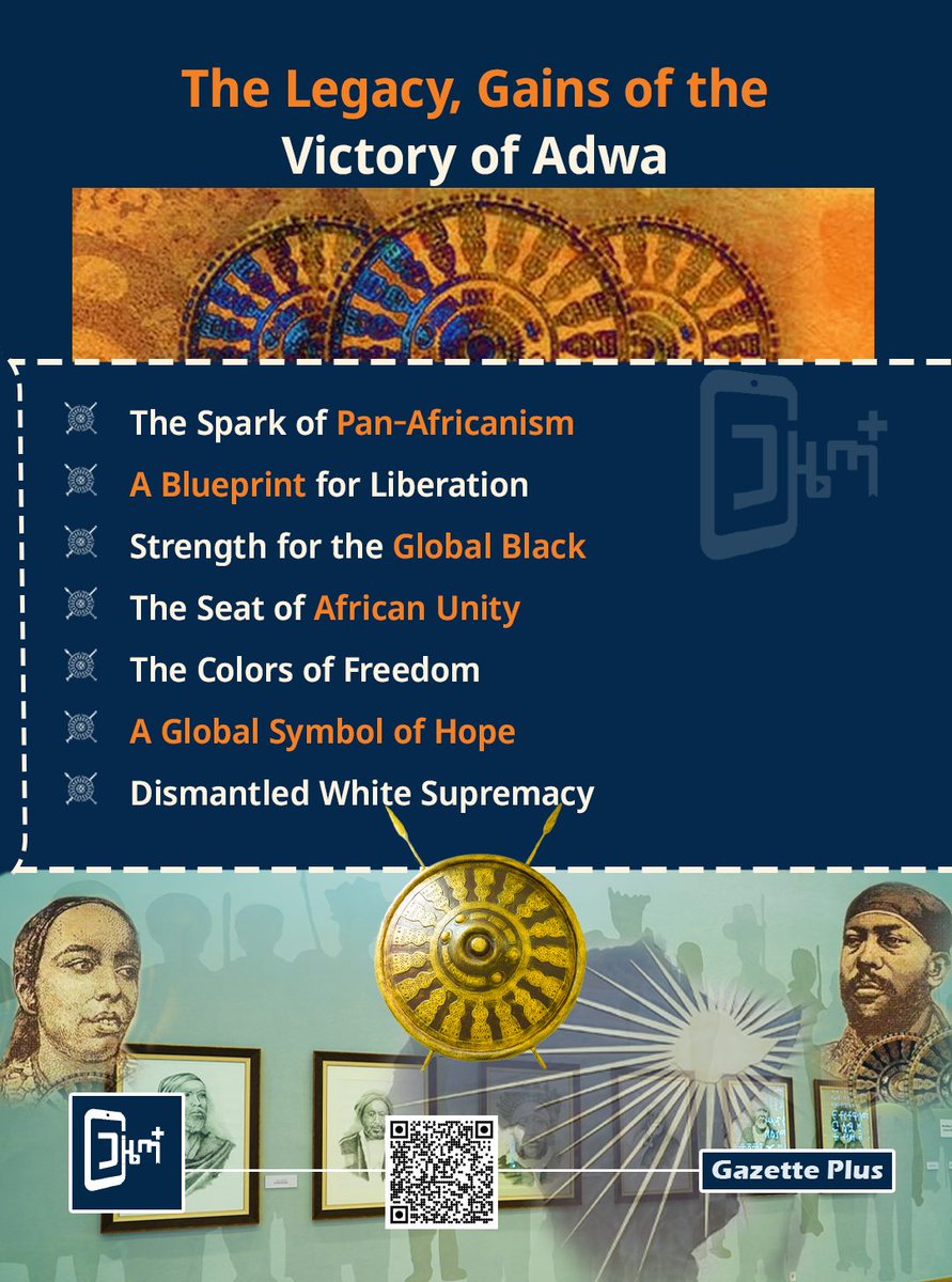 GazettePlusET's tweet photo. The Legacy, Gains of the Victory of Adwa
130th ADWA: Theme - Glorious Past, Radiant Horizon
#gazette_plus_english #Ethiopia #AdwaVictory #NationalUnity #PanAfricanism
#EthiopiaRising #SharedNarrative #BlackFreedom #africa @_AfricanUnion https://t.co/xwIilbPEw6