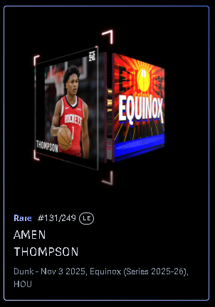 mempheattle420's tweet photo. Shout out to @LeviDobrinski for the Amen Thompson Equinox!!! Helps me get one step closer to completing my 2nd EVER Rare set!! Thank you so much dude!!! This is what community is ALL about! Let's Keep It Going!! #NBATopShotCommunity @NBATopShot #SetCompletion https://t.co/mhtcUHPgW9