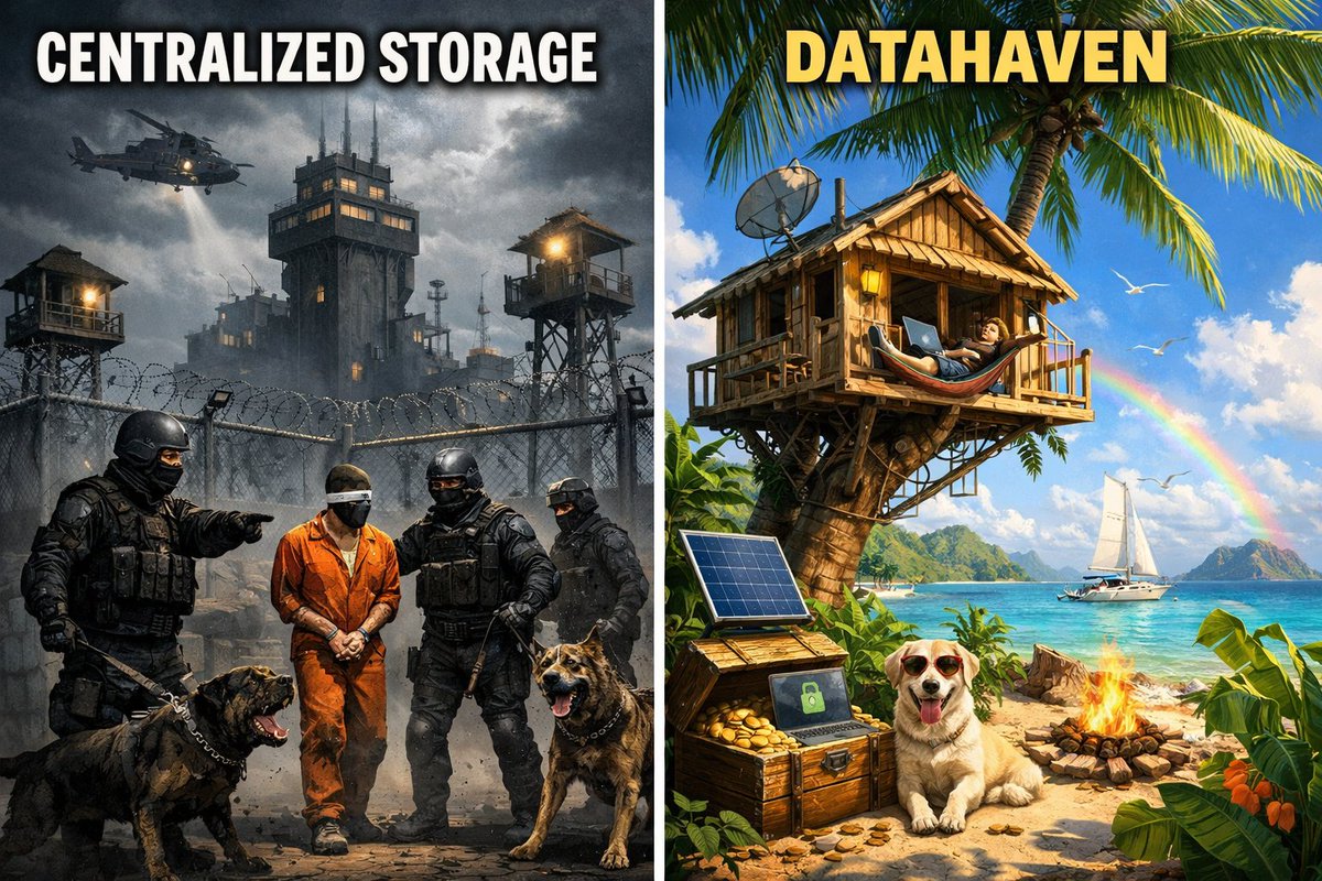 dima_bug's tweet photo. “Centralized Storage” feels like a prison yard for your data… while decentralization looks a lot more like freedom.

Digital privacy isn’t about having something to hide — it’s about having something to protect. Own your data, or someone else will. 🔐🌍 @DataHaven_xyz https://t.co/3UeqtrmqE3