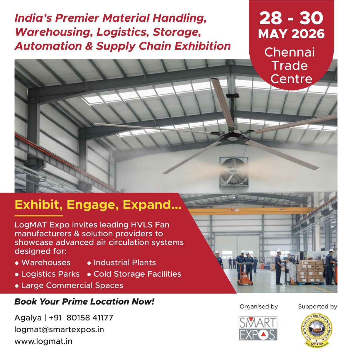 LOGMATExpo's tweet photo. Exhibit. Engage. Expand. 📷
LogMAT Expo invites leading HVLS Fan Manufacturers to showcase advanced air circulation systems
📷 28–30 May 2026 | Chennai Trade Centre
Secure your prime stall location today!
📷 +91 80158 41177
📷 logmat@smartexpos.in https://t.co/T0U9DuQaEa