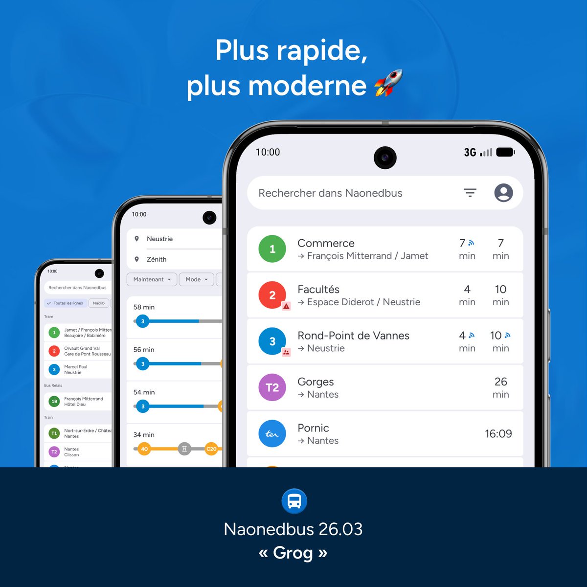 Naonedbus 26.03 « Grog » est sur le Play Store !

Au programme : 
🎨 Design Material 3 
🚦 Infos trafic (Retard, Déviation...) sur vos favoris 
🚀 Itinéraires 4x plus rapides (nouveau serveur)

➡️ naonedbus.net/blog/version-2…