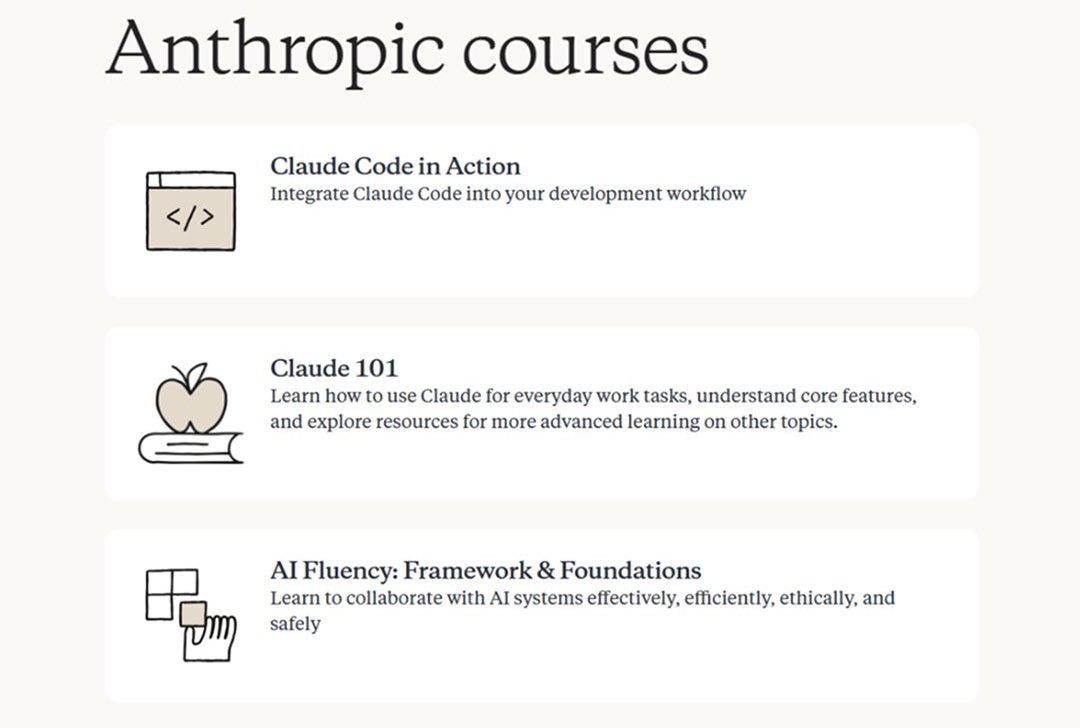 Anthropic (Claude)  has free courses to help you understand AI

You can now learn Claude code API, level up your prompting etc and you get certified at completion. 

If you’ve ever been interested in learning, prompting and vibecoding this is for you  

Put link together ⬇️